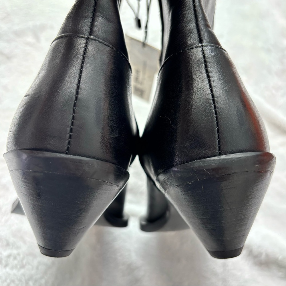 ZARA Black Leather Pointy Toe Western-Style Ankle Bootie--6 - Picture 6 of 15